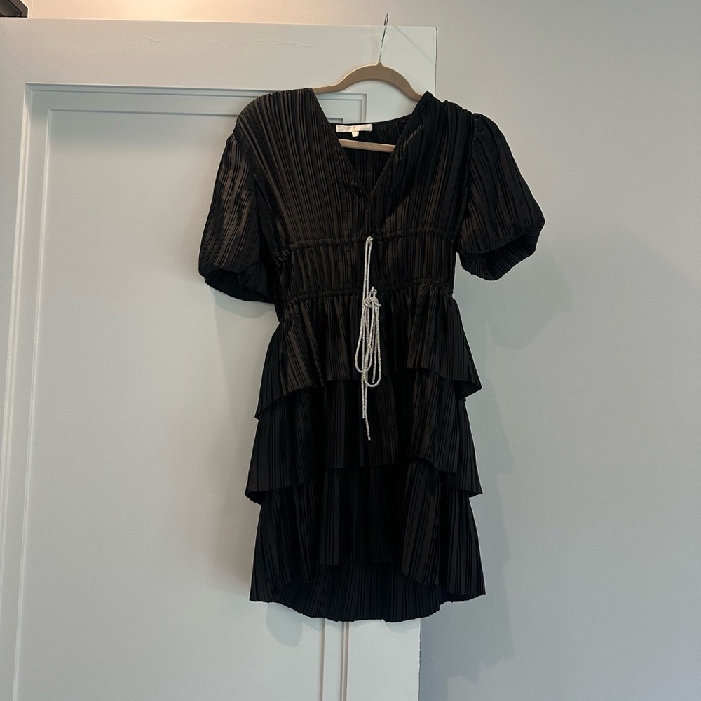 Black Tiered Dress with Drawstring
